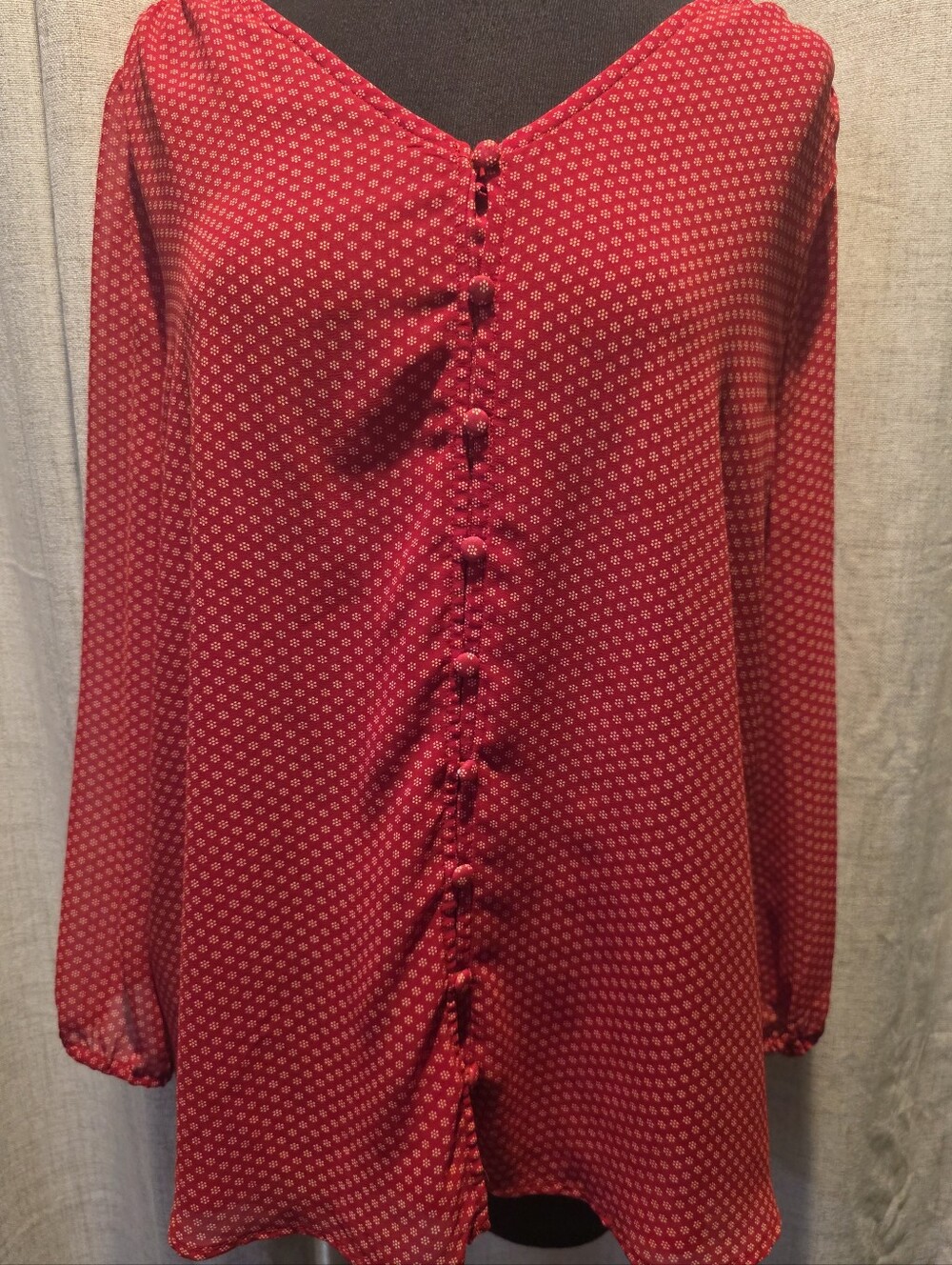 Papermoon Red Printed Button-Front Long Sleeve Blouse
